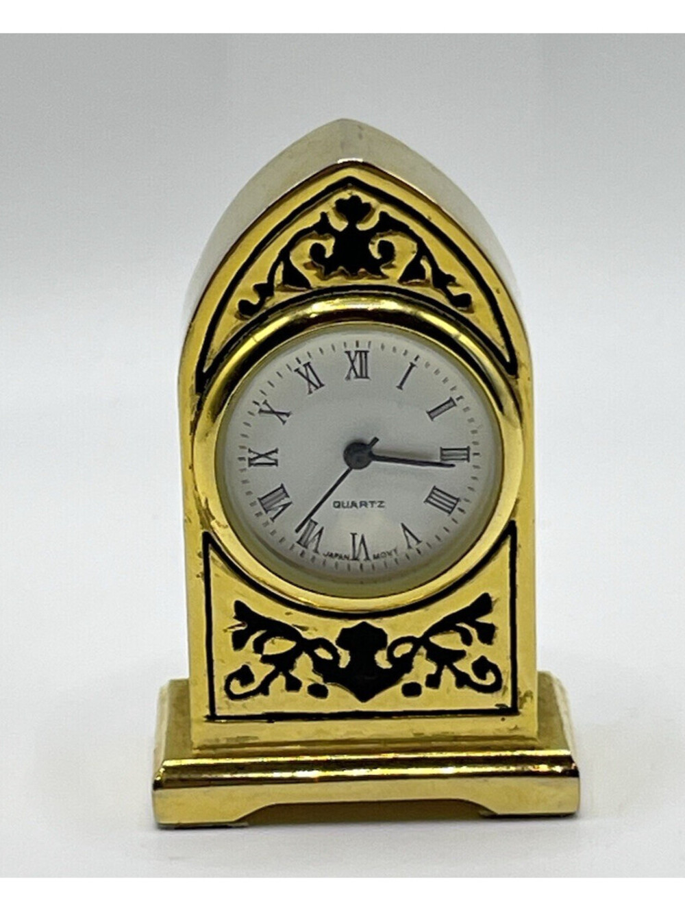 Vintage Mini Clock Gold Tone Battery Quartz Analog Functions 3165.2